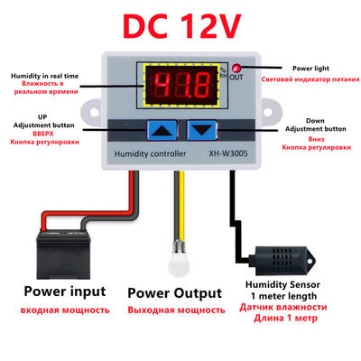 Contrôleur d'humidité numérique XH-W3005 DC 12V-220V 10A, système de surveillance de la plage RH 0-99