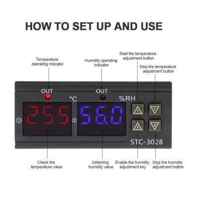 Contrôleur de température et d'humidité STC-3028 AC 220V DC 12V-24V, dispositif de surveillance à double puissance