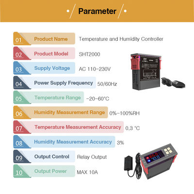 SHT2000 LED contrôleur d'humidité numérique hygromètre interrupteur d'alimentation moniteur certifié CE