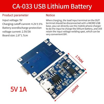 Type-C/Micro USB 5V 1A 18650 TP4056 Plaque de recharge du module de chargement de batterie au lithium avec double fonction de protection 1A Li-I