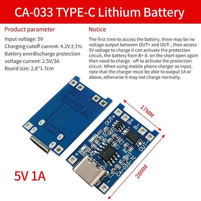 Type-C/Micro USB 5V 1A 18650 TP4056 Plaque de recharge du module de chargement de batterie au lithium avec double fonction de protection 1A Li-I