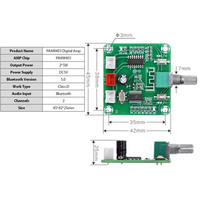 CA-8403B Bluetooth 5.0 Stereo Mini Amplificateur numérique avec sortie 2*3W et puce PAM8403