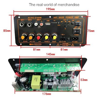 Tableau d'amplificateur de puissance Bluetooth 5.0 D100W avec puissance de 100W et support radio FM pour haut-parleurs 8-12 pouces
