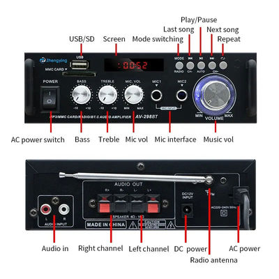 Amplificateur audio stéréo 120W LDZS AV-298BT avec BT 2.0 sans fil et qualité sonore HIFI