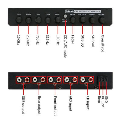 Équilibreur audio de voiture à 5 segments de 24 V avec télécommande et entrée auxiliaire pour réglage précis