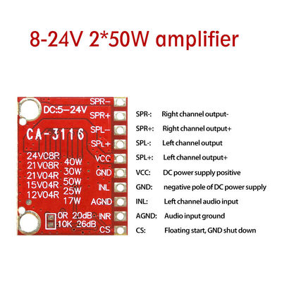 TPA3116 Module d'amplificateur 50W carte d'amplificateur de puissance numérique à double canal avec 8V DC ~ 24V et sans bruit POP