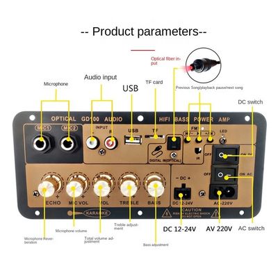 Planche d'amplificateur mono BT de 100 W avec 2.0 canaux pour audio domestique et automobile