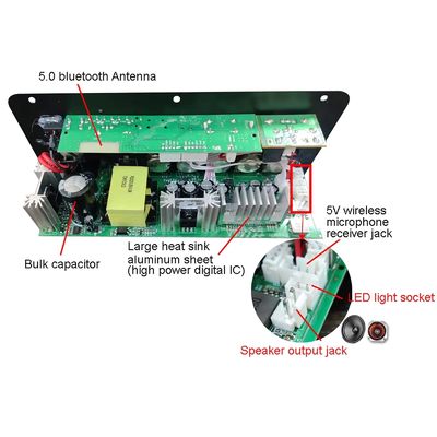 Plaque d'amplificateur audio de voiture de 100 à 300 W avec Bluetooth 5.0 et double entrée de microphone pour karaoké et subwoofer