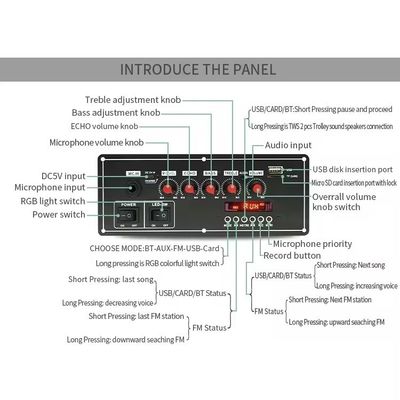 Fonction d'enregistreur de voix 2x20W 7.4V Microphone sans fil câblé Trolley haut-parleur Amplificateur de son Bt décodeur