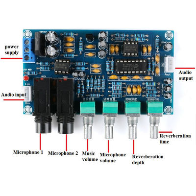 12V double AC12V PT2399 Amplificateur de microphone numérique Module de réverbération Karaoké