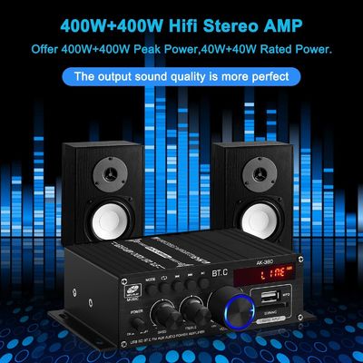 Amplificateur de puissance AK-380 400W avec Bluetooth 5.0 et 2.0 CH HiFi Stéréo pour audio à domicile