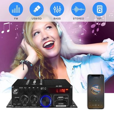 Amplificateur de puissance AK-380 400W avec Bluetooth 5.0 et 2.0 CH HiFi Stéréo pour audio à domicile