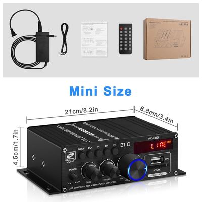 Amplificateur de puissance AK-380 400W avec Bluetooth 5.0 et 2.0 CH HiFi Stéréo pour audio à domicile