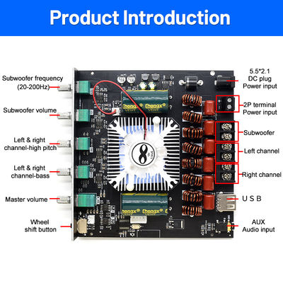 Module de carte d'amplificateur de puissance numérique ZK-AS21 2.1 canaux 220W * 2 + 350W Subwoofer haute basse tonalité TPA3255 BT Home Audio AS21