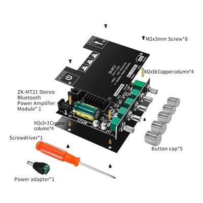 ZK-MT21 carte d'amplificateur de puissance numérique HiFi 100W + 2 * 50W 2.1 canaux de sous-woofer AUX 12/24V Audio stéréo 5.0 Amp ZK-MT21