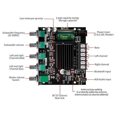 ZK-MT21 carte d'amplificateur de puissance numérique HiFi 100W + 2 * 50W 2.1 canaux de sous-woofer AUX 12/24V Audio stéréo 5.0 Amp ZK-MT21