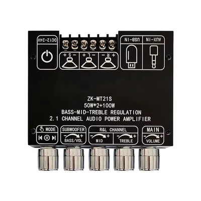 2.1 Subwoofer à canal AUX 12V 24V Audio stéréo 5.1 Bass Amplificateur de puissance numérique carte ZK-MT21S 2x50W 100W pour adaptateur CC