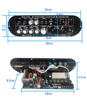 Carte amplificateur numérique D1000 2.1 canaux 50W + 50W + 100W, amplificateur de puissance de caisson de basses 12V avec contrôle de tonalité haute/basse
