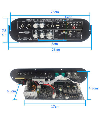 D1200 2.0 Channel 50W+50W BT Digital Amplifier Board 12V Rechargeable pour une utilisation DJ à domicile