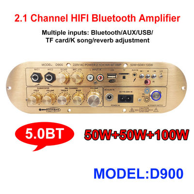 Amplificateur domestique haute puissance D900 2x50W+100W avec carte Bluetooth IC importée 2.1 canaux