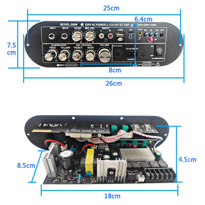 D800 Professional 2.0 Channel Bluetooth Amplificateur numérique 12V à haute puissance rechargeable pour DJ/Karaoke