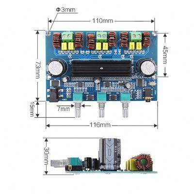 2.1 Plaque d'amplificateur numérique Bluetooth 5.0 à 100 W + 2x50 W de puissance élevée