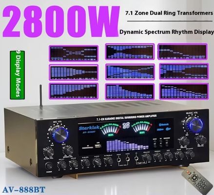 AV-888BT 2800W Amplificateur de puissance à double anneau Karaoké à domicile Nouveau modèle 7.1 Zone de canaux de réglage Construction métallique haute puissance