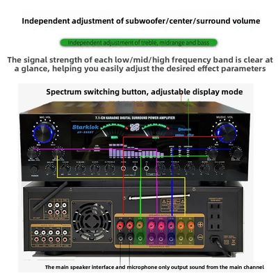 AV-888BT 2800W Amplificateur de puissance à double anneau Karaoké à domicile Nouveau modèle 7.1 Zone de canaux de réglage Construction métallique haute puissance
