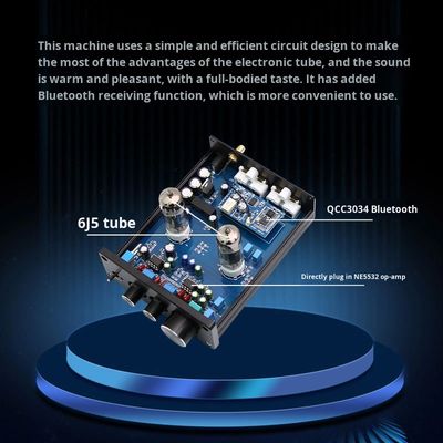 Préamplificateur de tube HIFI audiophile 6J5 QCC3034 pour BT 5.1 Amplificateur domestique sans fil avec préamplificateur à réglage de basse et de treble