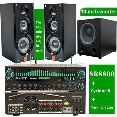 Ensemble : Haut-parleurs d'amplificateur domestique trois voies peints Cyclone No. 8 avec amplificateur SR8800 et caisson de basses 10 pouces