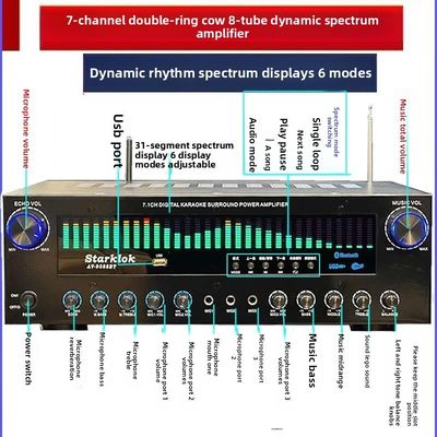 AV-9388BT/AV-999BT 2200W/1200W Amplificateur sans fil BT professionnel à 7 canaux Cinéma à domicile haute fidélité 7.1 système de haut-parleurs métal