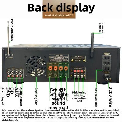 AV-9388BT/AV-999BT 2200W/1200W Amplificateur sans fil BT professionnel à 7 canaux Cinéma à domicile haute fidélité 7.1 système de haut-parleurs métal