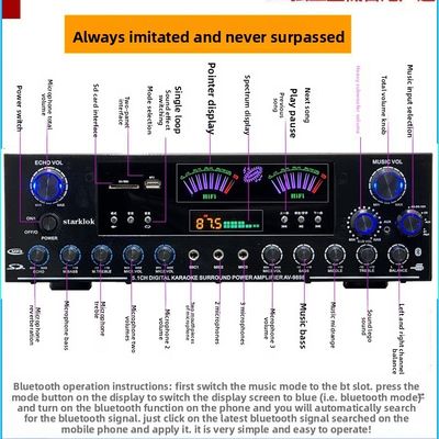 AV-9898 Amplificateur Audio Domestique Cannon Récepteur Home Cinéma 5.1 CH 500W*2+200W Surround+300W Subwoofer Métal Durable Passif Indépendant