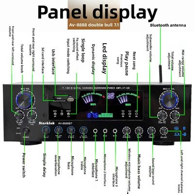 AV-8888BT Professionnel 7.1 Canal 2000W Amplificateur de cinéma à domicile ultra-haute puissance BT Système de son surround sans fil pour la maison KTV