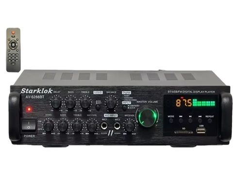 AV-6288BT 1000W 2*500W Amplificateur de karaoké haute fidélité à double usage 12V/220V AC/DC BT Matériau en plastique sans fil