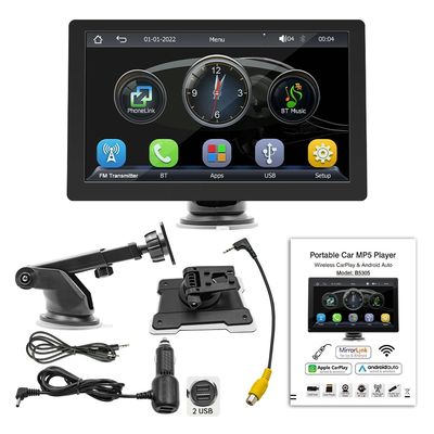 Créatall 9 pouces Portable MP5 High-Definition Player Grand écran Affichage câblé / sans fil Carplay pour le tableau de bord Bluetooth 1 an