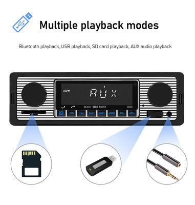 Autoradio MP3 1 DIN en plastique avec mains libres BT FM/SD Protection d'alimentation AUX USB Lecteur multimédia Format audio WAV Diffusion vocale