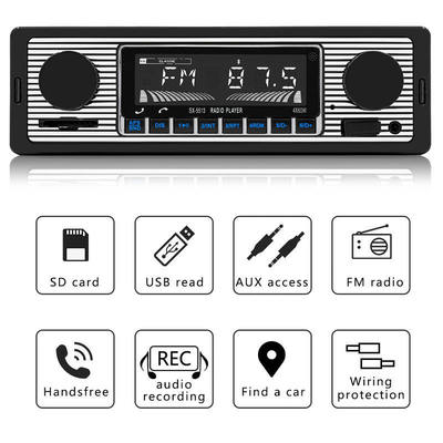 Autoradio MP3 1 DIN en plastique avec mains libres BT FM/SD Protection d'alimentation AUX USB Lecteur multimédia Format audio WAV Diffusion vocale