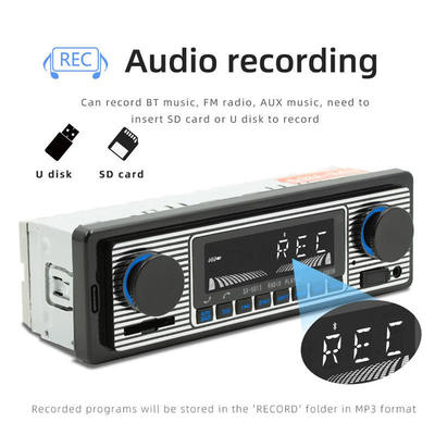 Autoradio MP3 1 DIN en plastique avec mains libres BT FM/SD Protection d'alimentation AUX USB Lecteur multimédia Format audio WAV Diffusion vocale