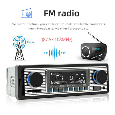 Autoradio MP3 1 DIN en plastique avec mains libres BT FM/SD Protection d'alimentation AUX USB Lecteur multimédia Format audio WAV Diffusion vocale
