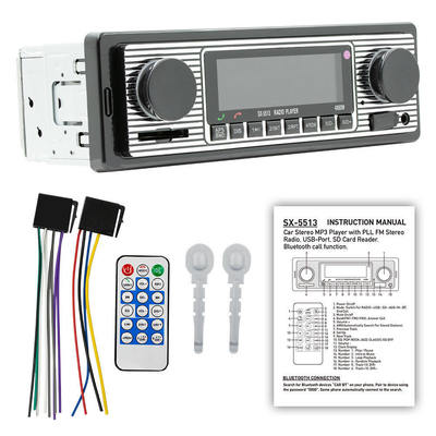 Autoradio MP3 1 DIN en plastique avec mains libres BT FM/SD Protection d'alimentation AUX USB Lecteur multimédia Format audio WAV Diffusion vocale