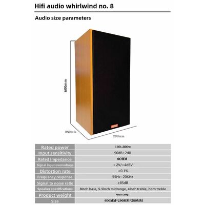 Cyclone No. 8 8-inch High-Fidelity HiFi Bookshelf Speaker RGB LED Battery-Powered Audio Karaoke for Home Theatre