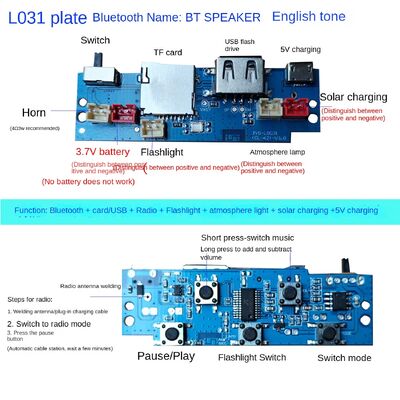 L031 BT Wireless Audio Power Amplifier Module Solar Rechargeable Flashlight with Atmosphere Light 5V 3W Supply Decode Board