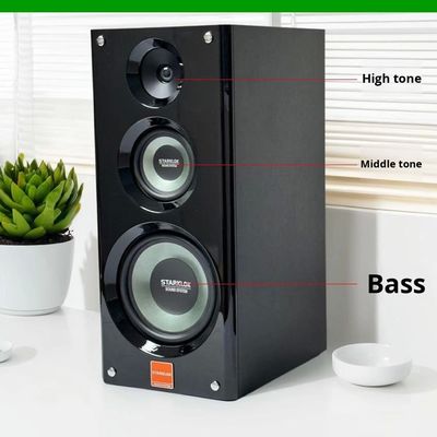 Ensemble : Haut-parleurs d'amplificateur domestique trois voies peints Cyclone No. 8 avec amplificateur SR8800 et caisson de basses 10 pouces
